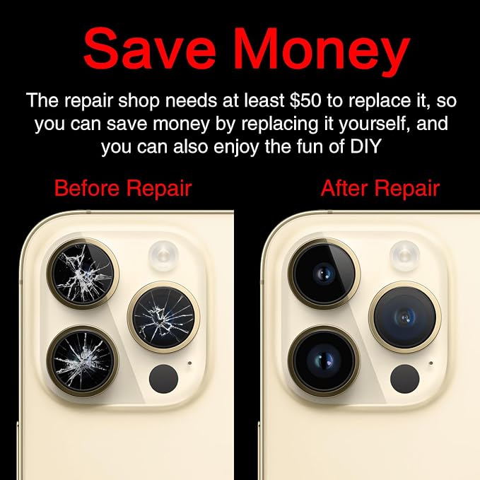 2PCS ASDAWN Back Rear Camera Lens Glass Replacement for iPhone 14 Pro Max and 14 Pro Camera Glass Lens Replacement with Pre-Installed Adhesive + Repair Tool Kit + Installation Manual - Image 5