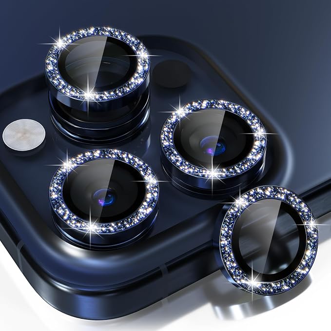 Choiche for iPhone 15 Pro/iPhone 15 Pro Max Camera Lens Protector | Ultra HD, Bling 9H Tempered Glass Camera Cover Screen Protector Metal Ring Decoration Accessories (Glitter-Blue) by Choiche