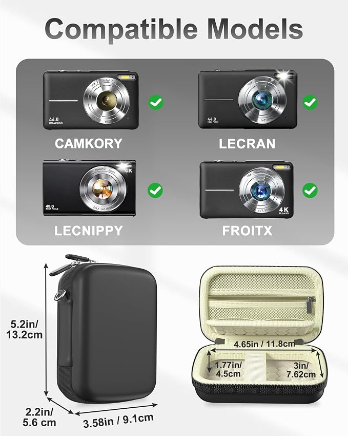 ProCase Digital Camera Case for KODAK Pixpro, Compact Travel Bag -Black | Vlogging Camera for CAMKORY/Lecran/Lecnippy/Froitx/aycy/FJFJOPK/KODAK PIXPRO FZ55/FZ45 4K, Mesh Pocket for Batteries, SD Card - Image 2