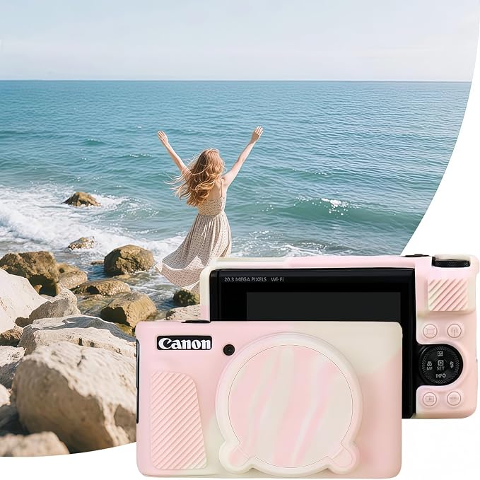 Camera Case for Canon PowerShot SX740/ SX730 Digital Camera, SX740 HS Case | Soft Silicone Protective Case Removable Lens Cover, Comes with 2 Screen Protectors and 1 Wrist Strap. (Mist Pink) - Image 6