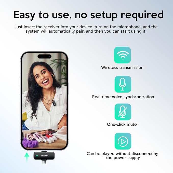 Wireless Lavalier Microphone with AI Noise Reduction & Voice Changer-Plug-and-Play, Mini Portable, Wireless Transmission for iPhone/Android Vlogging, Interviews & Live Streaming - Image 2