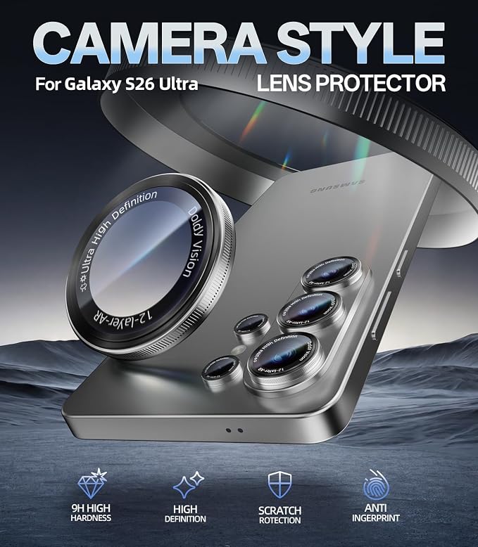 HelloDeere for Samsung Galaxy S26 Ultra Camera Lens Protector, Military-Grade 9H+ Tempered Glass with AR Optical Tech HD Anti-Glare Anti-Scratch Metal Individual Ring Easy Install Case Friendly,Silver - Image 2