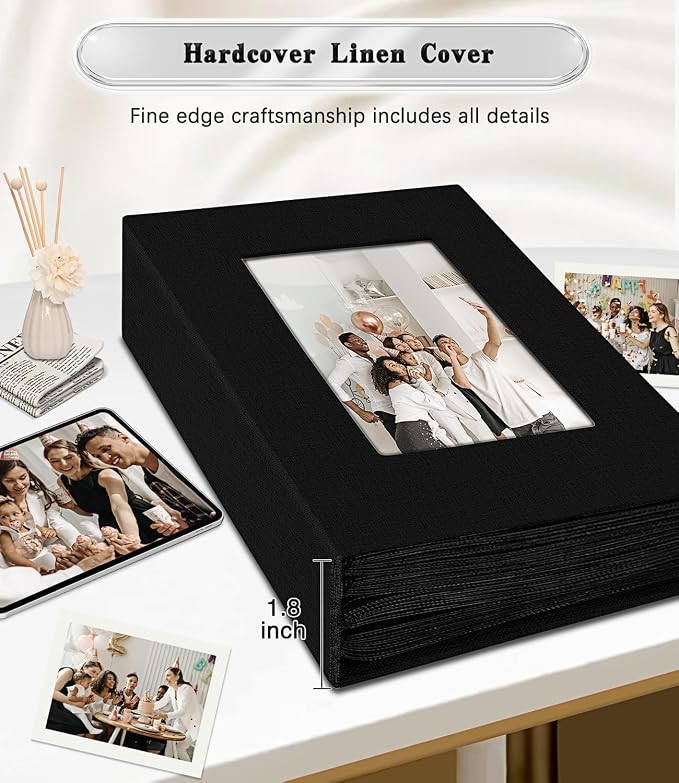Ejblfe Photo Album 4x6,Linen Cover Slide-in Photo Album Book Can Holds 100 4x6 Photos with 50 Black Sheets for Family,Wedding,Baby and Holiday Pictures (Black) - Image 5