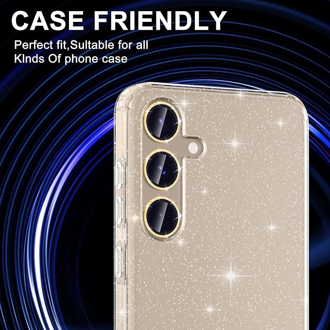for Samsung Galaxy S24 Camera Lens Protector, Individual Metal Ring Tempered Glass Lens Cover, [Strong Adsorption] Scratch Resistant Ultra-Thin HD Clear Lens Cover, 2 Set-Gold Sparkly - Image 5