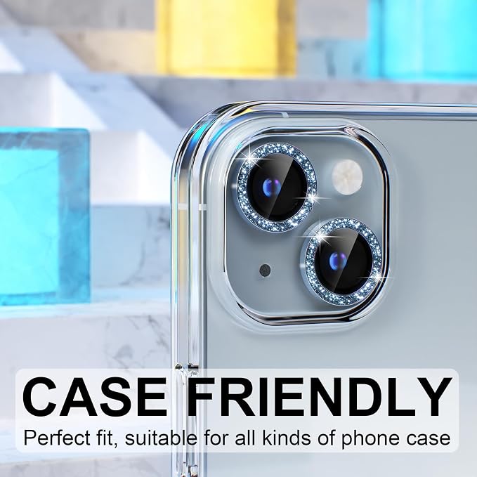 Choiche for iPhone 15/15 Plus Camera Lens Protector Bling, Glitter-Blue | Ultra HD, 9H Tempered Glass Camera Cover Screen Protector Metal Individual Ring Decoration Accessories, 2-Lens, 6.1/6.7-inch - Image 4