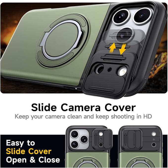 for iPhone 17 Pro Wallet Case with Card Holder Slide Camera Cover Ring Stand Kickstand Heavy Duty Protective Case with Screen Protector for iPhone 17 Pro (Deep Green) - Image 5