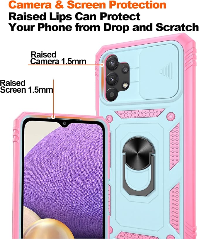 Gritup for Galaxy A32 5G Case Military-Grade Shockproof with Kickstand | with 2 PCS Screen Protector, Slide Camera Cover, Heavy Duty Outdoor Protection Funda para Galaxy A 32 Cover-Green+Pink - Image 5