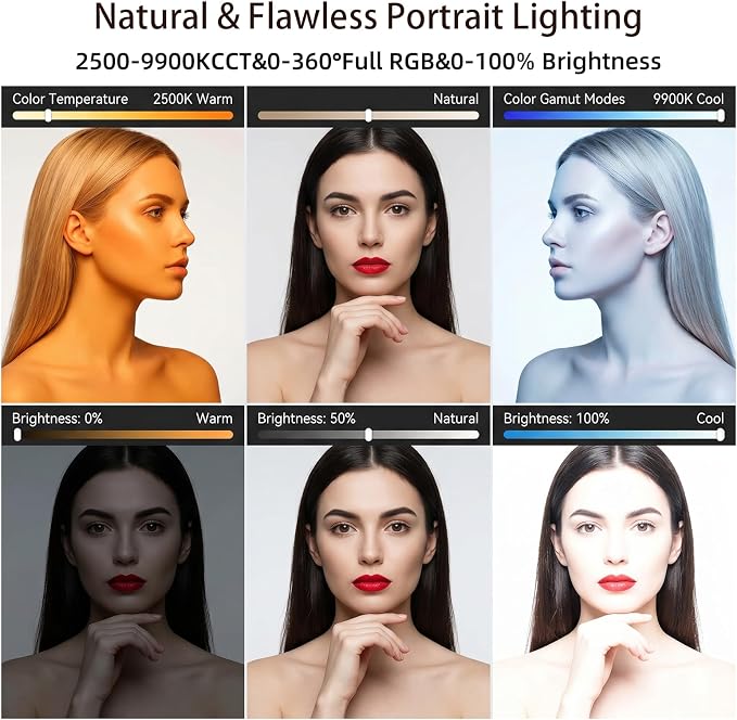 225 LED Portable Selfie Light, Video Conference Light, 4000mAh Rechargeable, App Control, Tripod, Metal Hot Shoe, Clip, CRI 97+, 24 Light Modes for Phone, Camera, Live Streaming, Makeup, Photography - Image 4