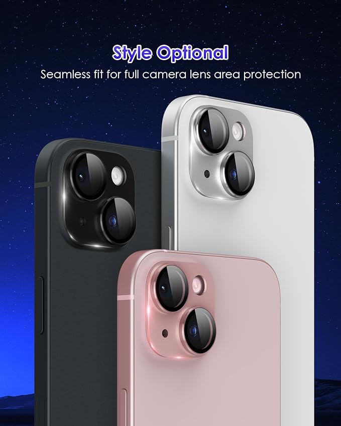 Compatible for iPhone 15/ iPhone 15 Plus/iPhone 14/ iPhone 14 Plus Camera Lens Protector Metal Plus Aluminium Alloy Ring 9H Tempered Glass Screen Camera Cover Pink - Image 7