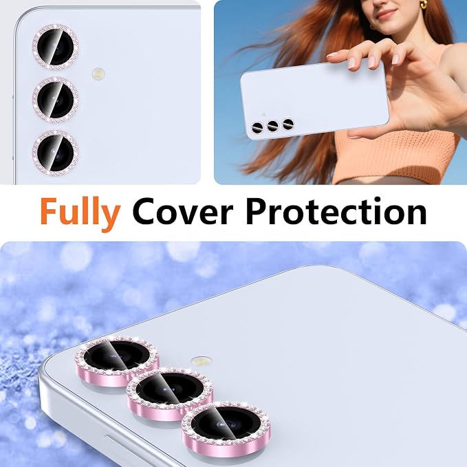 for Samsung Galaxy S24 Plus Camera Lens Protector, Individual Metal Ring Tempered Glass Lens Cover, [Strong Adsorption] Scratch Resistant Ultra-Thin HD Clear Lens Cover, 1 Set-Pink Diamond - Image 7
