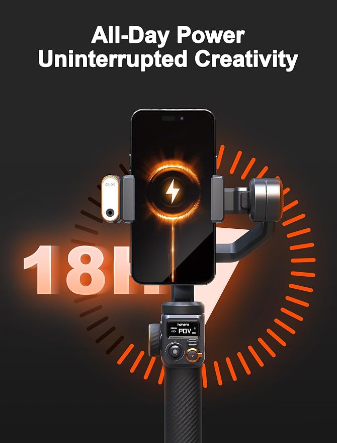 hohem iSteady M6 Kit Gimbal with AI Tracking & Magnetic Fill Light | AI Tracker with Adjustable Fill Light, iSteady 7.0 Stabilization, 360° Inception Mode, 0.88lb Load, 18H Battery, OLED Display - Image 8