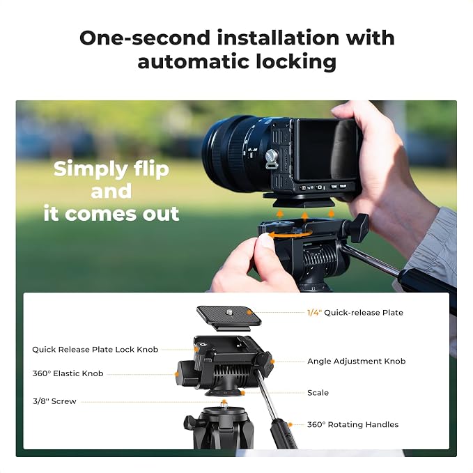 K&F CONCEPT 75" Aluminum Camera Tripod, Lightweight and Compact for Travel | Compatible with Canon Nikon DSLR Camera, Cellphone Clip and Remote Control for Shooting and Video Recording S255A3+BV01 - Image 6