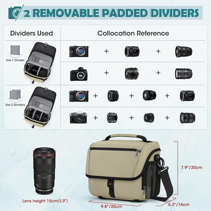 RAINSMORE Camera Bag, DSLR SLR Mirrorless Camera Case for Photographer | Waterproof Camera Sling Bag with Rain Cover & Tripod Holder Soft Padded Crossbody Camera Bag for Sony Canon Nikon Fujifilm - Image 3