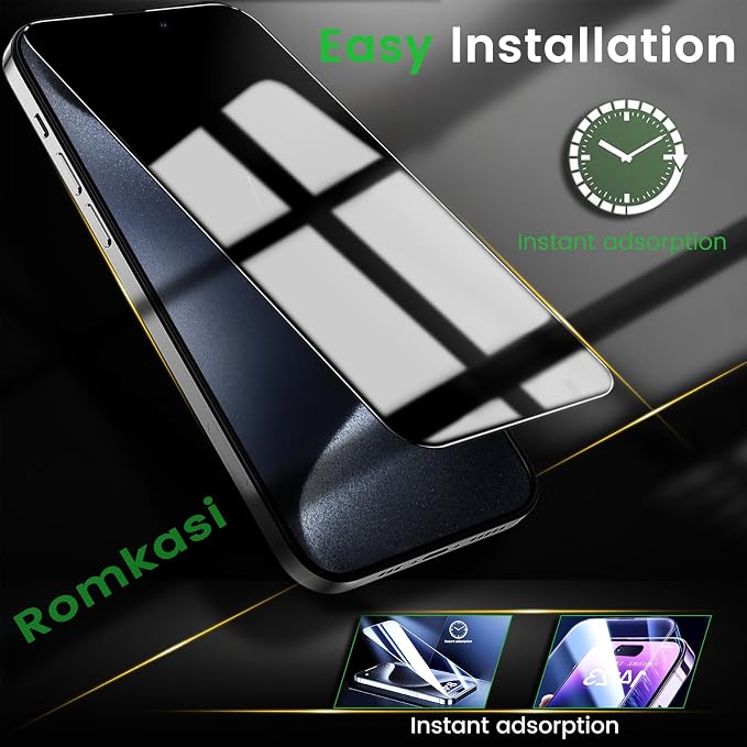 Romkasi 4 Pack Privacy Screen Protector for iPhone 15 Pro 6.1 Inch with 4 Pack Camera Lens Protector, Anti Spy Tempered Glass Film, Anti-Scratch, Touch Sensitive, Case Friendly - Image 6