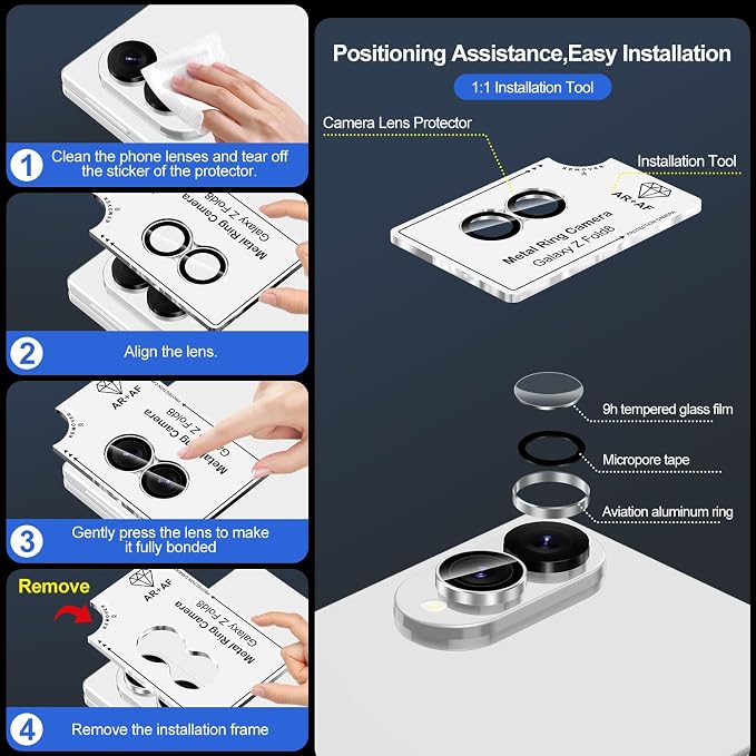 for Samsung Galaxy Z Fold 8 Camera Lens Protector, Individual Metal Ring Tempered Glass Lens Cover, [Strong Adsorption] Scratch Resistant Ultra-Thin HD Clear Lens Cover, 1 Set-SliveryRing - Image 7