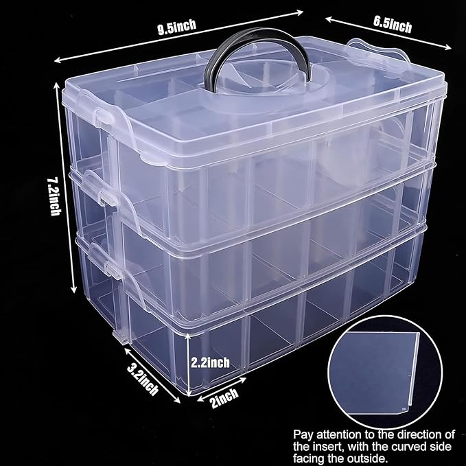 Bead Organizer 3 Tier 30 grid Stackable Craft Tackle Storage Container | Stackable 3-Tier Design, 30 Compartments, for Beads Washi Tape Toys Jewelry Beauty and Sewing Supplies - Image 2