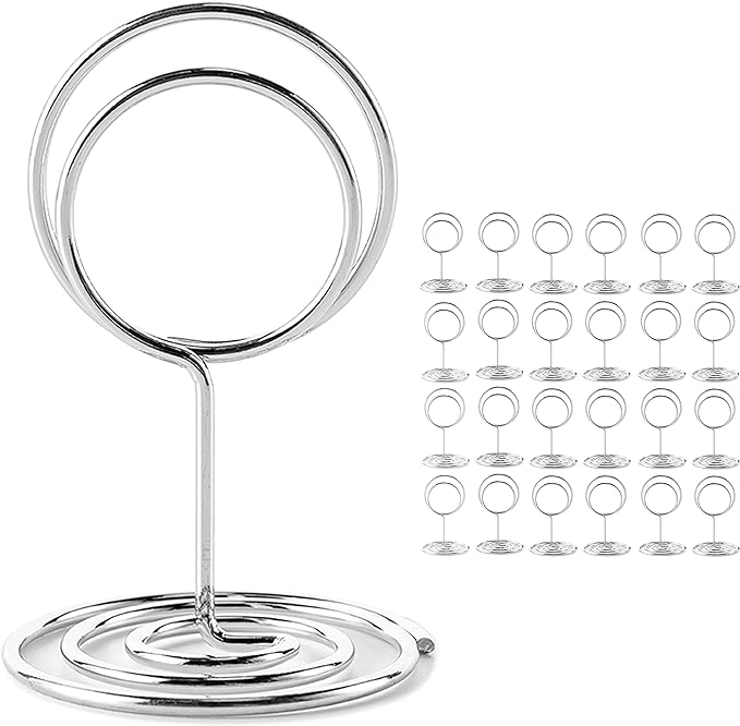 Table Number Holders, 26PCS Place Card Holder, Photo Holder (2" Silver) | Picture Holder, Card Stand Name Menu Clips, Small Size Table Sign Card Holder for Centerpieces Wedding Birthday Party by Hoewina