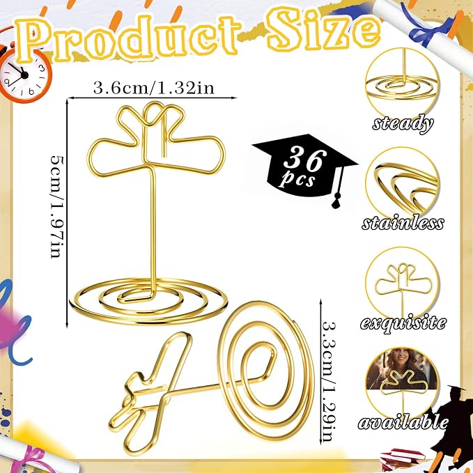 36 Pcs 2026 Graduation Gold Photo Holders for Table Centerpieces Metal Photo Holder Gold Picture Display Stands Menu Memo Clips for Graduation Party Table Decoration Supplies(Certificate) - Image 3