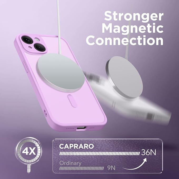 CAPRARO for iPhone 14 Case, Compatible with MagSafe | Upgraded [Full Camera Protection] Shockproof Protective Slim Translucent Matte Magnetic Phone Case 6.1'', Roland Purple - Image 4