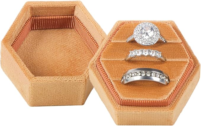 MFXIP Velvet 3 Slots Jewelry Ring Box Engagement Wedding Box Keepsake Box Bridal Photo Ring Triple Slots Hexagon by MFXIP