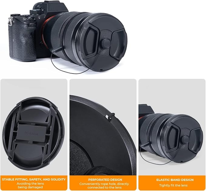K&F CONCEPT 72mm Lens Cap, 9-in-1 Center Pinch Lens Cover + Anti-Loss | Keeper Leash + Microfiber Cleaning Cloth Kits Compatible with Nikon, Canon, Sony, Fujifilm Camera Lenses - Image 4