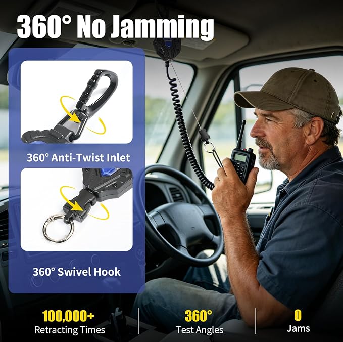 CB Mic Holder, Retractable CB Radio Microphone Hanger with 28" Stainless Steel Cord, Heavy-Duty Mic Tether with Adjustable Mount Kit & D-Ring with Screw, Perfect for Truck Drivers, Type-B - Image 4