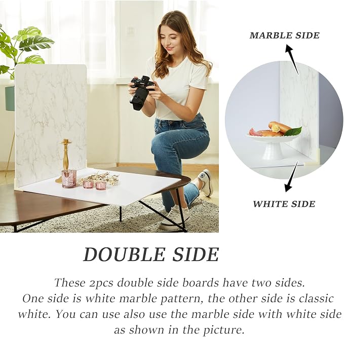 2 PCS Boards Photo Backdrop 2 Marbles Texture for Flat Lay, Food Photography Background 24x24 Inch, BEIYANG (Marble+Marble) … - Image 4