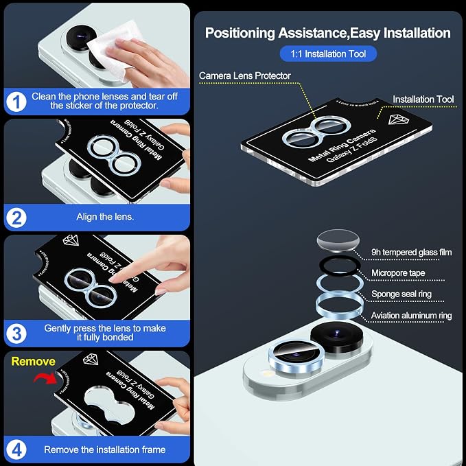 for Samsung Galaxy Z Fold 8 Camera Lens Protector, Individual Metal Ring Tempered Glass Lens Cover, [Strong Adsorption] Scratch Resistant Ultra-Thin HD Clear Lens Cover, 1 Set-Blue - Image 7