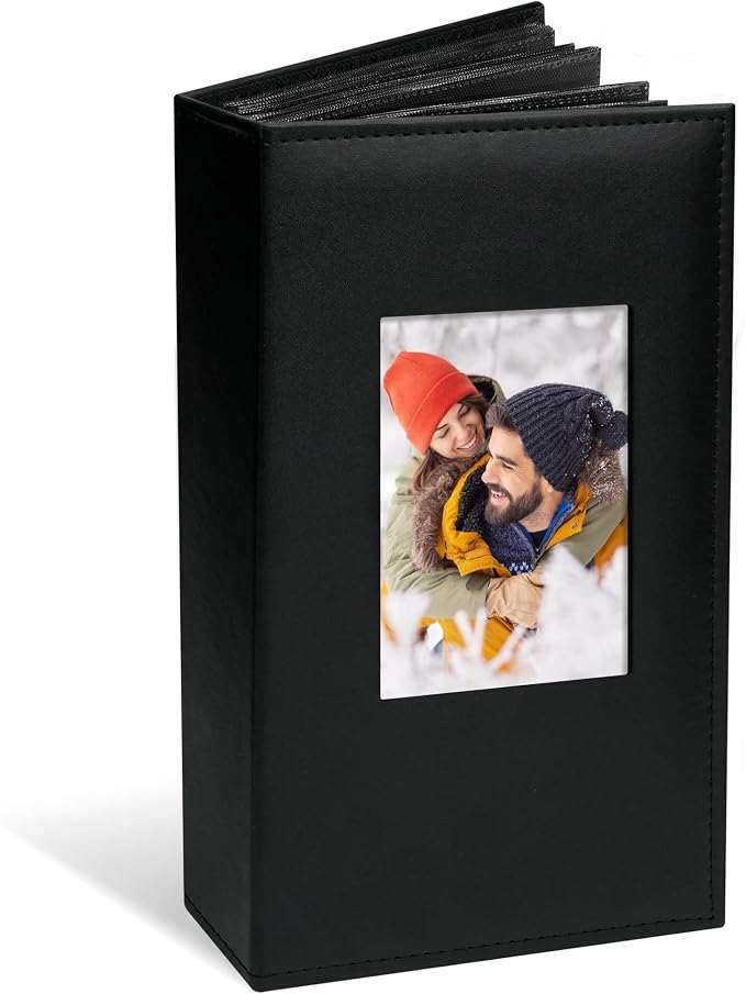 Vienrose Photo Album 4x6 Holds 300 Photos, PU Leather Cover Picture Book with 300 Horizontal Pockets, Slip-in Photo Album for Wedding, Baby Memories, Family, Acid-Free Photo Storage Gift, Black by Vienrose