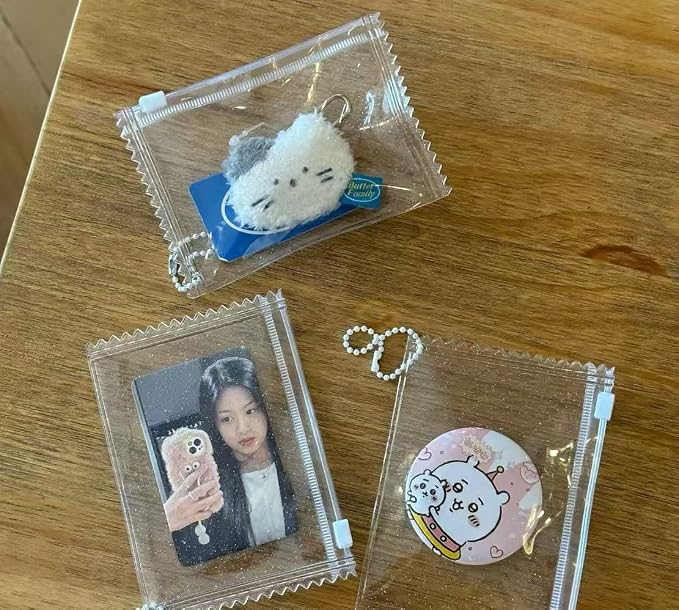 H&W 2PCS Shiny Sweet Candy Photocard Holder for 3 inch Postcard Lomo Cards | PVC Cardholder Plastic Cover Keychain Holder, With Gift 2 Bead Chains (2) - Image 5