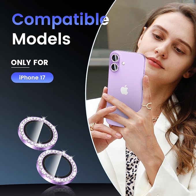 Tensea for iPhone 17 Camera Lens Protector Bling, Camera Screen Cover | Camera Screen Protector, Metal Individual Ring with 9H Tempered Glass for iPhone17, HD Clear, Easy Install, Full Protection - Image 2