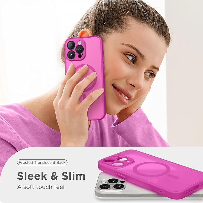 CAPRARO for iPhone 13 Pro Max Case, Compatible with MagSafe | Upgraded [Full Camera Protection] Shockproof Protective Slim Translucent Matte Magnetic Phone Case 6.7'', Shocking Pink - Image 7