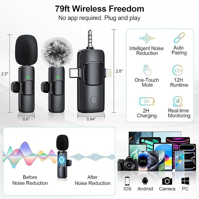 Content Creator Essentials Vlogging Kit for iPhone, Tripod & Wireless Mic | 71" Tripod with light, remote, selfie stick, phone stand. Designed for TikTok, YouTube, video recording - Image 2
