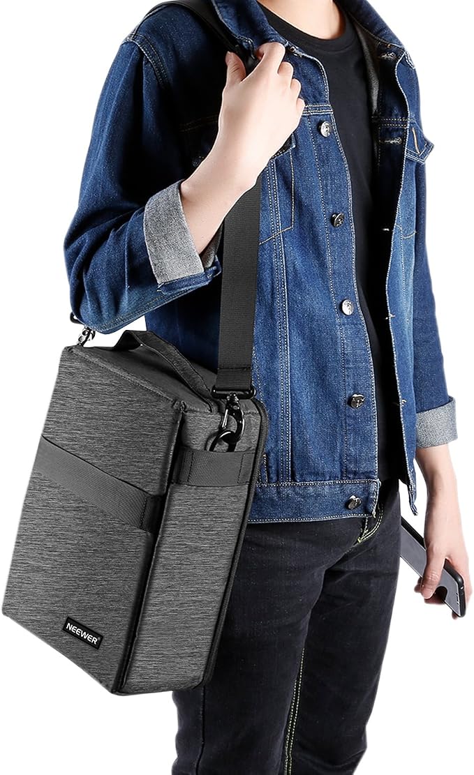 NEEWER NW140S Waterproof Camera and Lens Storage Carrying Case | 8.7"x5.9"x12.6", Soft Padded Bag, Compatible with Canon Nikon Sony DSLR, 4 Lens or Flash, Trigger, Battery Accessories (Grey) - Image 3
