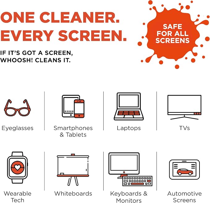 WHOOSH! Screen Shine Go XL – Screen Cleaner Spray & Wipe Kit, 3.4 fl oz | Includes 6x6" Microfiber Cloth, Sleek Bottle for Home & Travel, Streak Free Finish, For Car, Computer, MacBook & Eyeglasses - Image 3