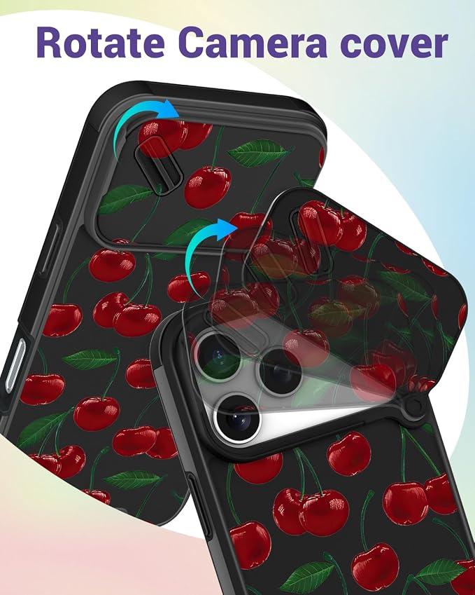 Buleens for iPhone 17 Pro Case 6.3 Inch - with Ring Stand & Camera Cover Aesthetic Cute Designed for Women Girls Girly Pretty Kawaii Cherry Teens Phone Case for iPhone 17 Pro Compatible with Magsafe - Image 3