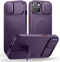 SURITCH for iPhone 13/14 Case with Magnetic Camera Slide Cover and Adjustable Kickstand, Compatible with MagSafe, Shockproof Bumper Case Slim Protective Cover for iPhone 13/14 6.1 Inch, Dark Purple by SURITCH