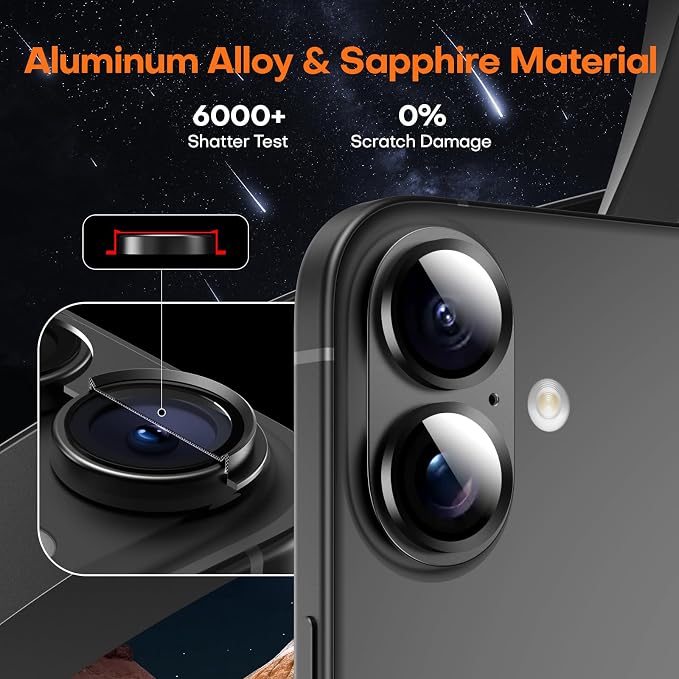 for iPhone 16/16 Plus/iPhone 17 Camera Lens Protector- Black | Aluminum Alloy, Tempered Glass Camera Cover, Nano Reinforced Adhesive, Accessories, Anti-Drop, Anti-Scratch, Case Friendly - Image 5