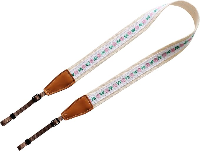 UNIKSTRAP Original Design Personalized Adjustable Camera Strap Embroidery Small Flowers On White, Fit for Canon Nikon Sony Olympus Interchangeable Lens Digital Camera/DSLR etc. - Image 2