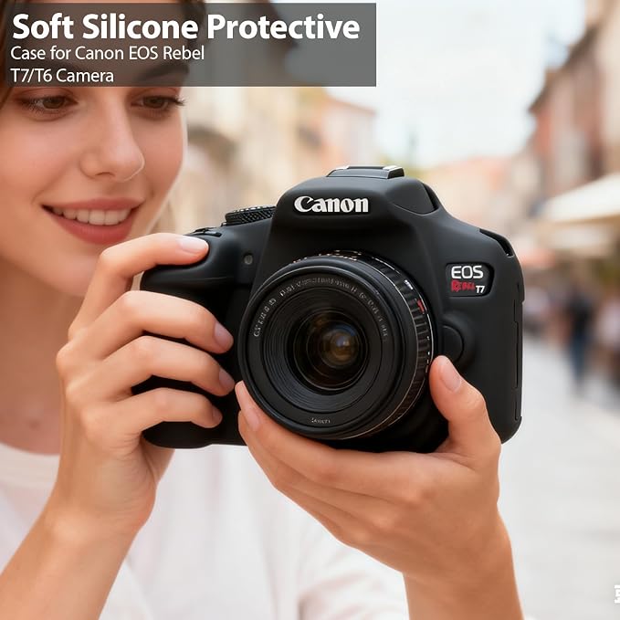 Case for Canon EOS Rebel T7 Rebel T6 Camera, Soft Silicone Rubber Protective Camera Case Cover Accessories, Lightweight, Anti-Scratch with Button Marking for EOS Rebel T7 T6 (Black) - Image 2