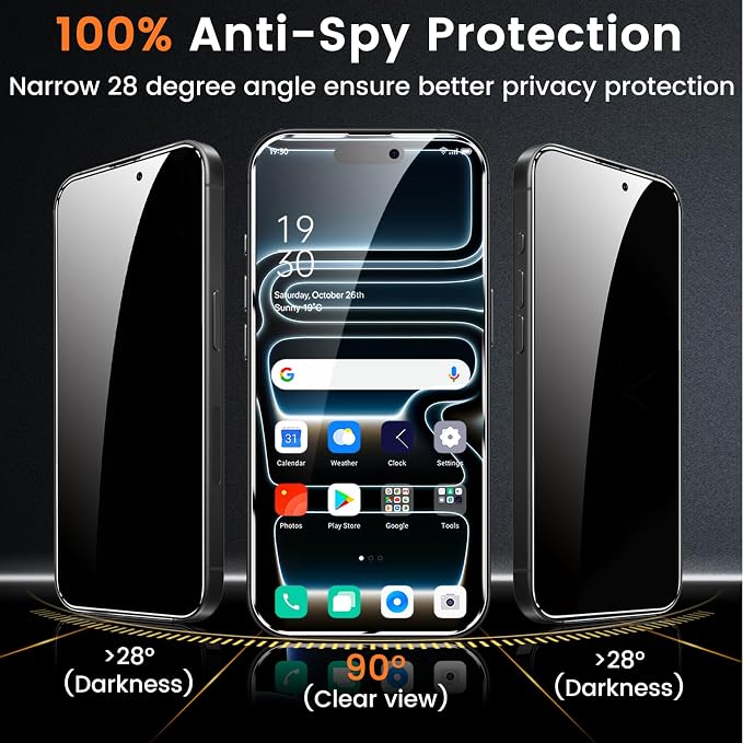 Lesakit 4 Pack Privacy Screen Protector for iPhone 17 Pro 6.3-Inch with 4 Pack Camera Lens Protector, Anti Spy Tempered Glass Film 9H Hardness Bubble Free Case Friendly - Image 3