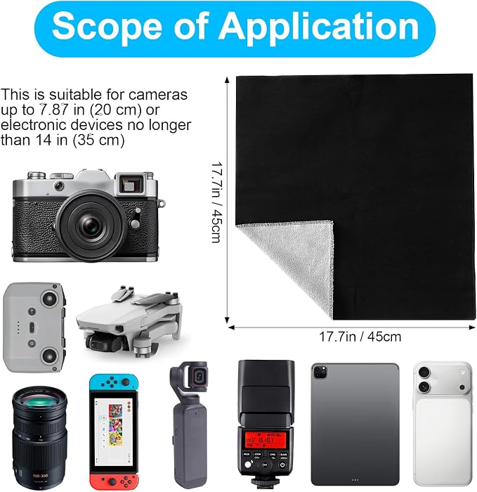 Camera Wrap, 17.7''×17.7'' Premium Protective Self-Adhesive Cameras Cloth | Lens Camera Wrap, Anti-Scratch Camera Sleeve, Washable Lens Pouch for DSLR Camera, Phone, Accessories Laptops, Cosmetic - Image 3