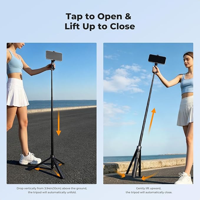 K&F CONCEPT 72" Selfie Stick for iPhone, Phone Tripod with Light | Clip & Magnetic, Light, Remote, 1s Open & Close, Compatible with iPhone 17-12 Osmo Pocket 4/3 Luna Ultra, X97C6 - Image 5