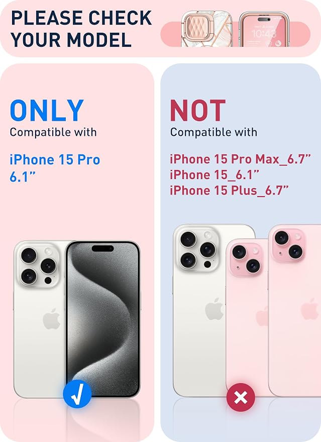 i-Blason Cosmo for iPhone 15 Pro Case with Camera Cover Stand [Compatible with MagSafe][Built-in Screen Protector] 360 Full-Body Protective Magnetic Phone Case for iPhone 15 Pro (2023), Marble | Built-in Screen Protector, Camera Cover Stand, Slim, Stylish - Image 2
