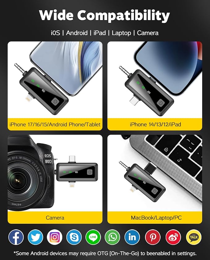 Wireless Lavalier Microphone for iPhone/Android/Camera, Upgraded Mini Microphone with LED Indicator & Noise Reduction, Mic for Video Recording, YouTube, TikTok, and Vlogging (Dark Black) - Image 6