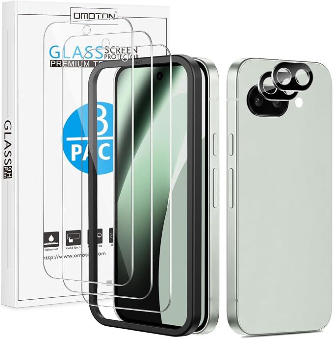 OMOTON 3+2 Pack for Google Pixel 10a Screen Protector 6.3 inch | 3 Pack Tempered Glass Screen Protector & 2 Pack Camera Lens Protector with Alignment Framework, Case Friendly by OMOTON