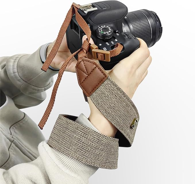 TENOC Vintage Camera Strap 1 Pack, Canvas Herringbone Neck Shoulder Strap with Quick Release Buckles for DSLR/SLR/Mirrorless, Universal Retro Anti-Slip Belt, Adjustable Length (Brown) - Image 6