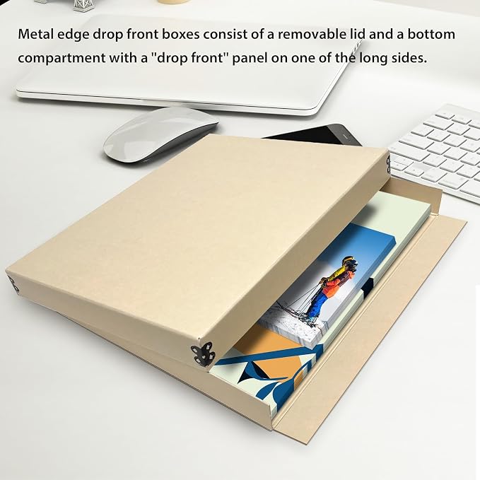 Lineco Drop Front Archival Storage Box, 11.75x15.25x1.5 in, Tan, 2 Pack | Acid-Free with Metal Edge, Preserves Picture Longevity, Organize Photos, Newspapers, Prints, Documents, Crafts, DIY - Image 6