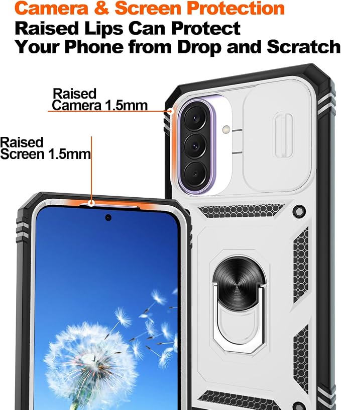 Gritup for Galaxy A37 5G Phone Case: Samsung A37 5G Case with 2*Screen Protector, Magnetic Stand & Slide Camera Cover, Shock Proof Military-Grade para Galaxy A 37 Phone Cover, White+Black - Image 4