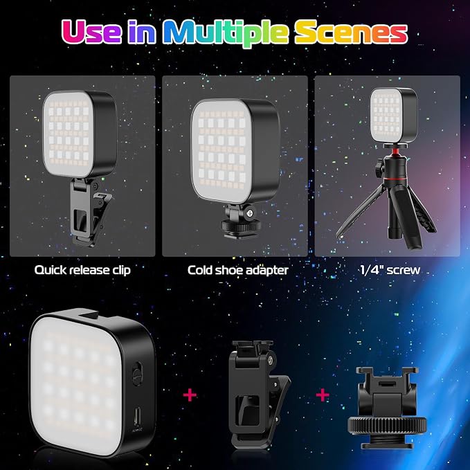 ULANZI U60 RGB Video Lights Black LED Camera Light 360° Full Color Portable Photography Lighting w Quick Release Cold Shoe Adapter and Clip, 2500mAh Rechargeable CRI 95+ 2500-9000K Dimmable Panel Lamp - Image 5